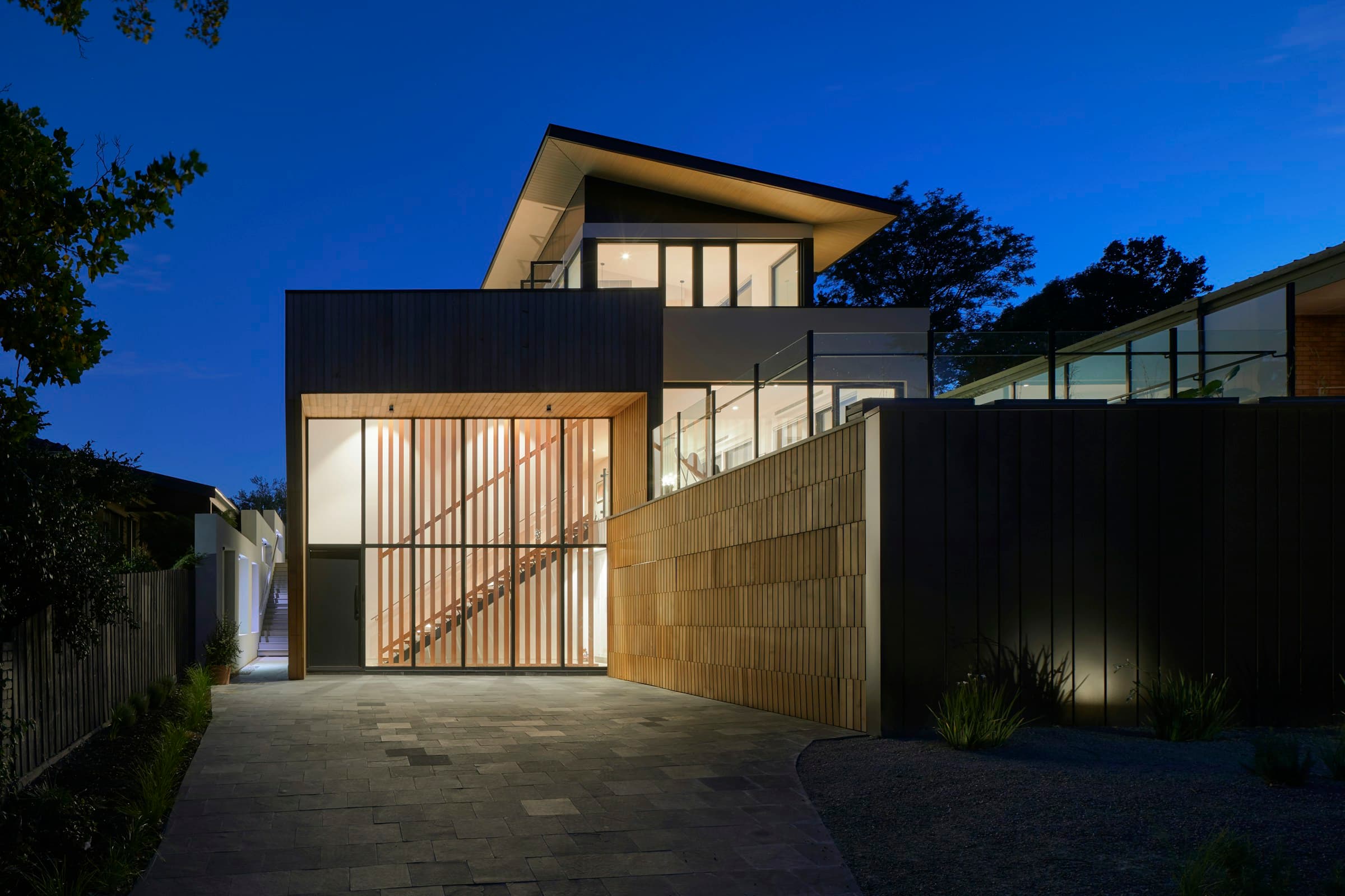 Luxury modern architectural residence at dusk